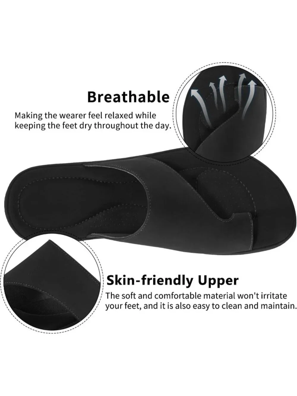 Women's All Black Flat Sandals Comfortable Walking Dressy Slides Casual Shoes